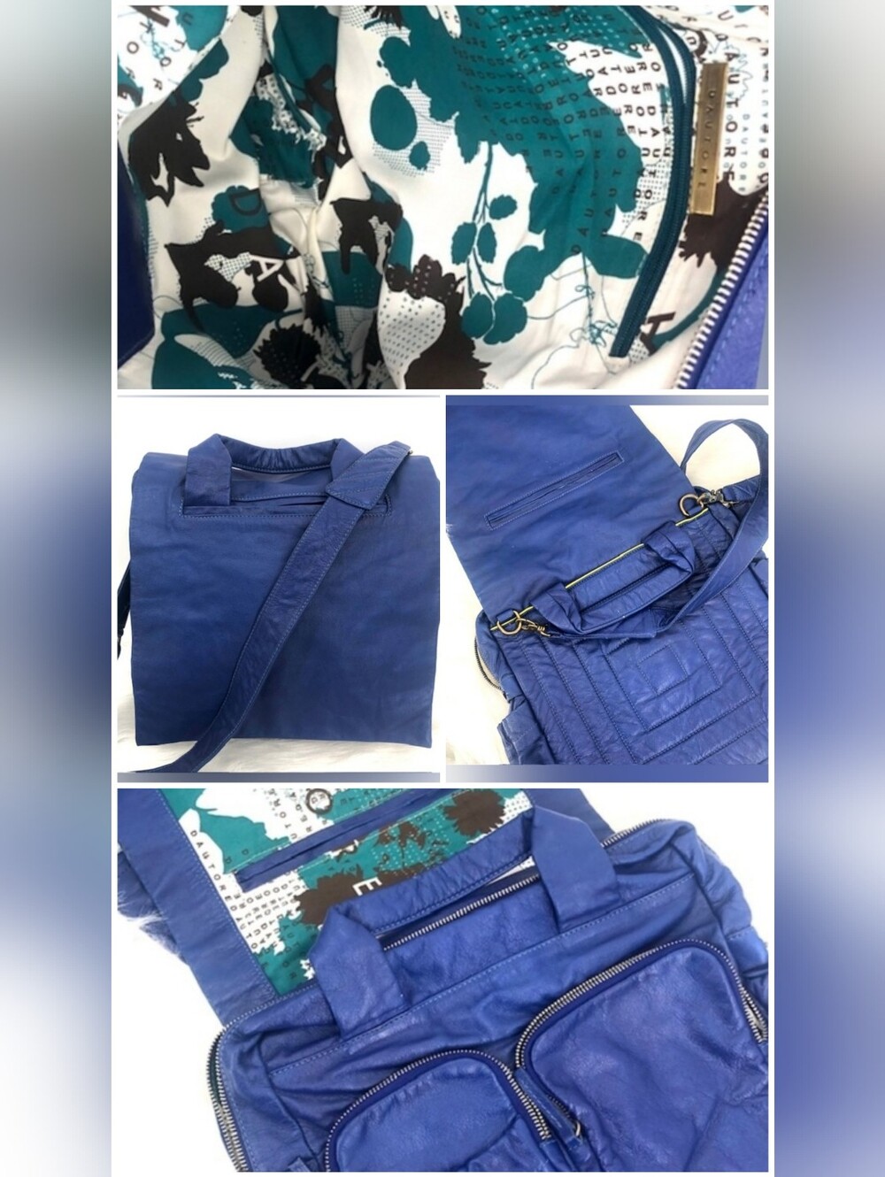 Dautore Blue Leather Messenger Bag - Purse, Bright Blue, Soft Pebbled Leather